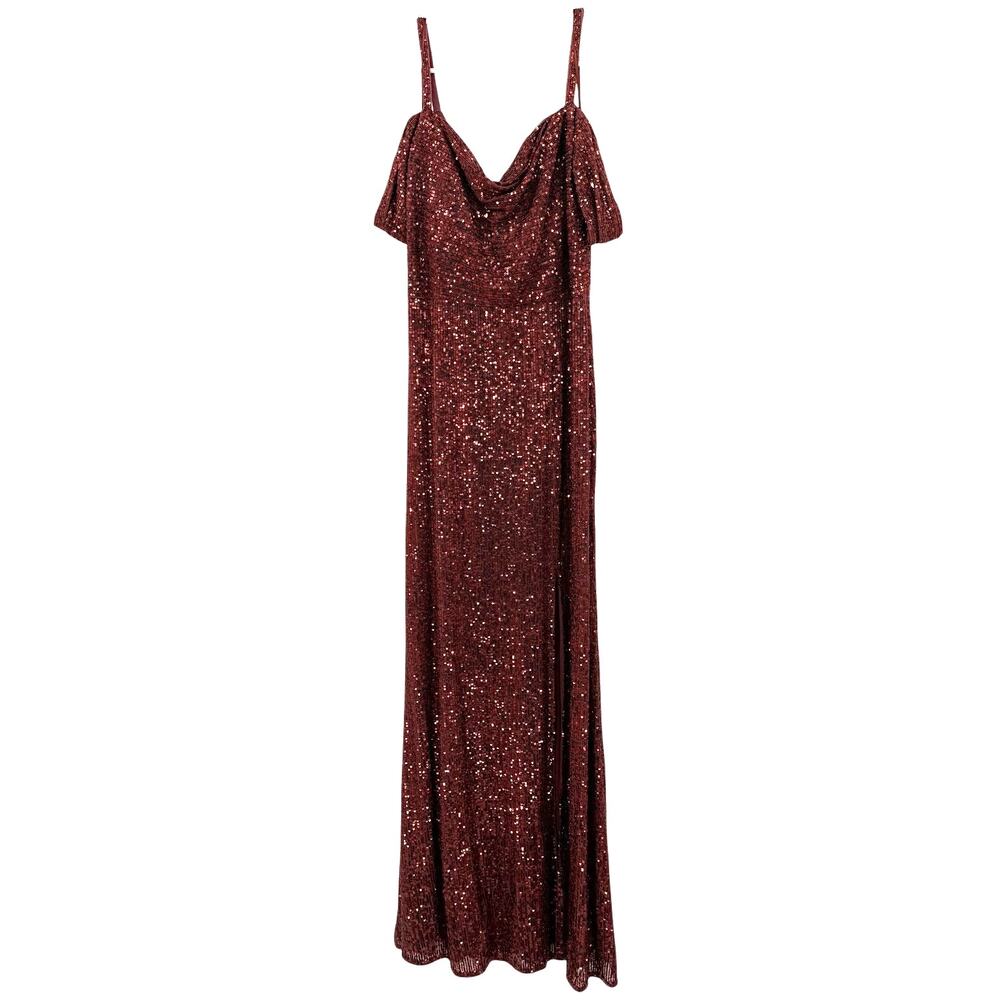 NW Nightway‎ Size 4 Sequin Maxi Dress Off the Shoulder Slit Evening Event Gown